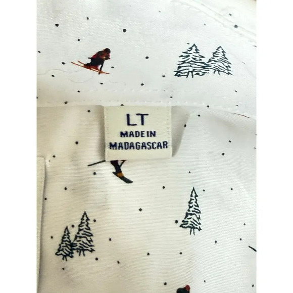 ROWM Men's Button-Down Long Sleeve Cotton White w All Over Ski Pattern Size L/T - Picture 5 of 6